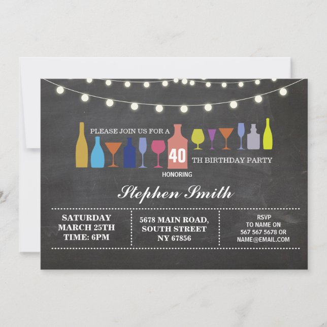 Bar Cheers Birthday Party Cocktails Chalk Invite (Front)