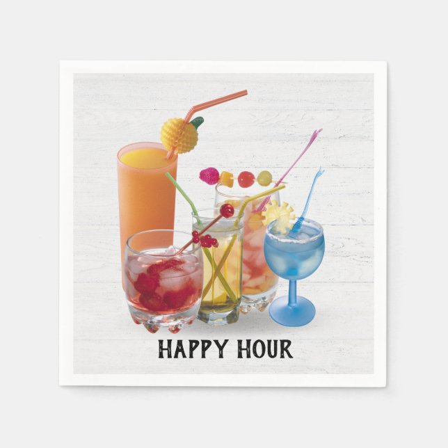 Bar Cocktails On Wood  Napkin (Front)
