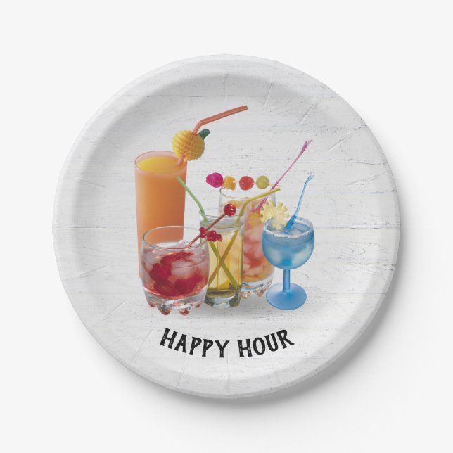 Bar Cocktails On Wood Paper Plate (Front)