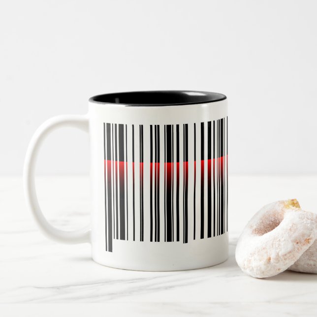 bar code and red laser scanning Two-Tone coffee mug (With Donut)