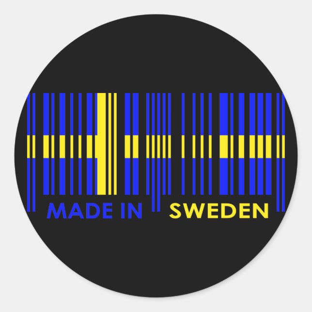 Bar Code Flag Colours SWEDEN Design Classic Round Sticker (Front)