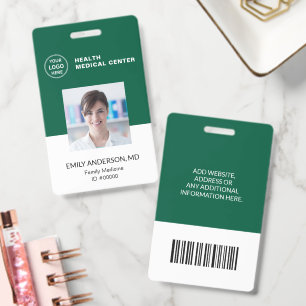 Bar Code ID Hospital Clinic Doctor Employee Green Badge