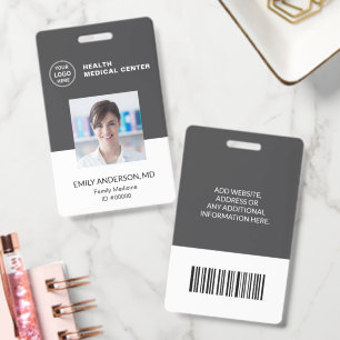 Bar Code ID Hospital Clinic Doctor Employee Grey Badge