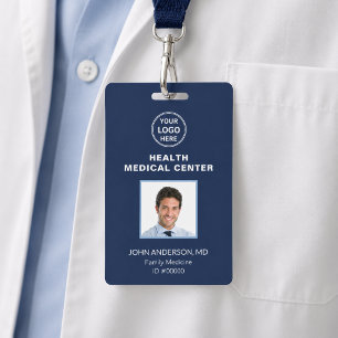 Bar Code ID Medical Clinic Doctor Navy Blue Badge