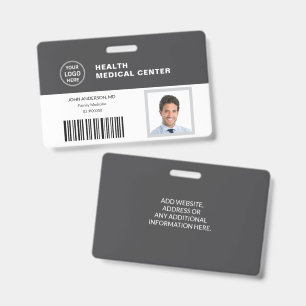 Bar Code ID Medical Healthcare Clinic Doctor Grey Badge