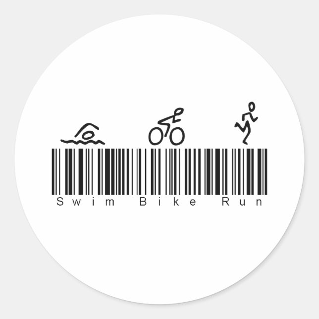 Bar Code Swim Bike Run Classic Round Sticker (Front)