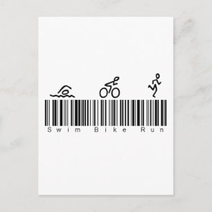 Bar Code Swim Bike Run Postcard
