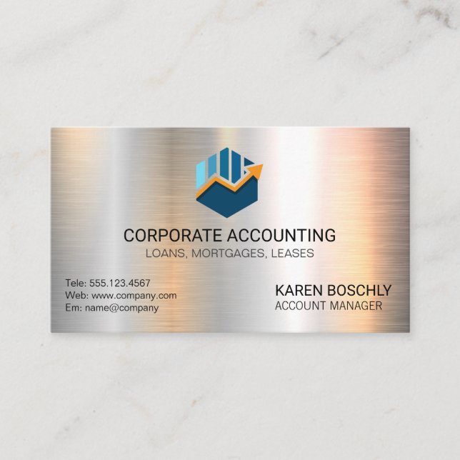 Bar Graph Accounting | Money Icon | Metallic Business Card (Front)