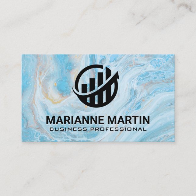 Bar graph Building Logo | Blue Marble Business C Business Card (Front)