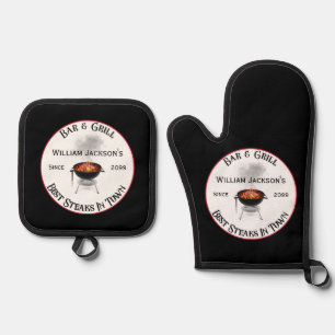 Bar & Grill BBQ Grill Master Oven Mitt & Pot Holder Set