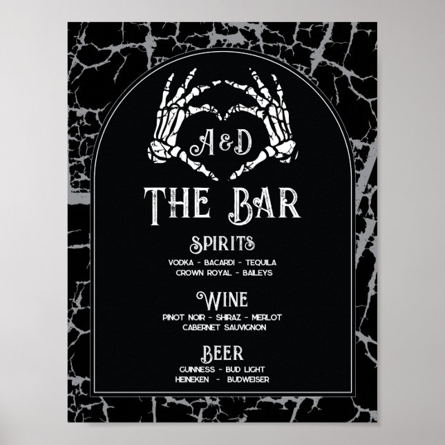Bar Halloween Sign Wedding Reception Skeleton Hand (Front)
