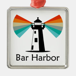 Bar Harbor Maine Lighthouse Rainbow Metal Tree Decoration