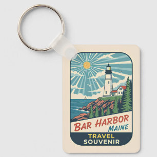 Bar Harbor, Maine Retro Lighthouse 1950s Key Ring