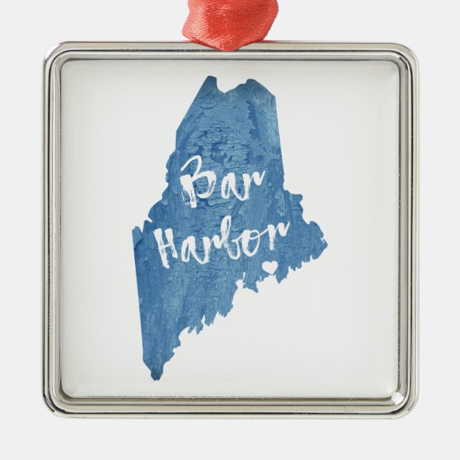 Bar Harbor Maine Wood Grain Metal Tree Decoration (Front)