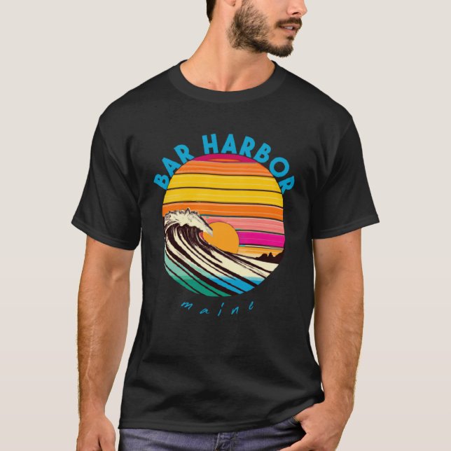 Bar Harbor Retro 1980s Beach Style Maine T-Shirt (Front)