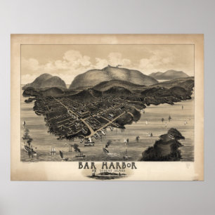 Bar Harbour Maine 1886 Antique Panoramic Map Poster