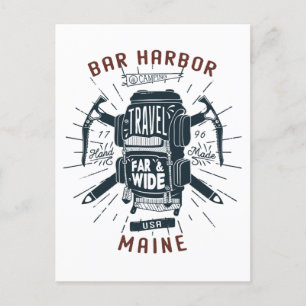 Bar Harbour Maine Backpack Gear Retro Travel Postcard
