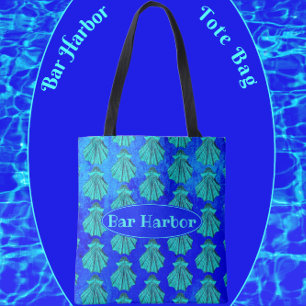 Bar Harbour Maine Bold Blue Scallop Shell Tote Bag