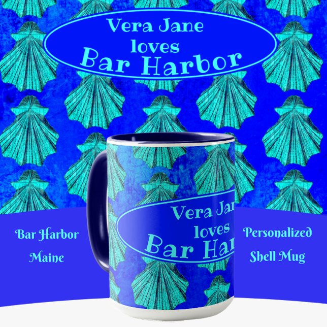 Bar Harbour Maine Bold Blue Scallop Shell with Nam Mug (Creator Uploaded)