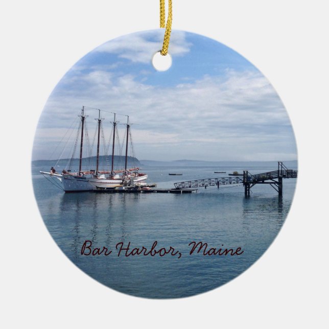 Bar Harbour, Maine Ceramic Tree Decoration (Front)
