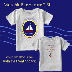 Bar Harbour Maine Cute Sailboat with Child's Name Baby T-Shirt