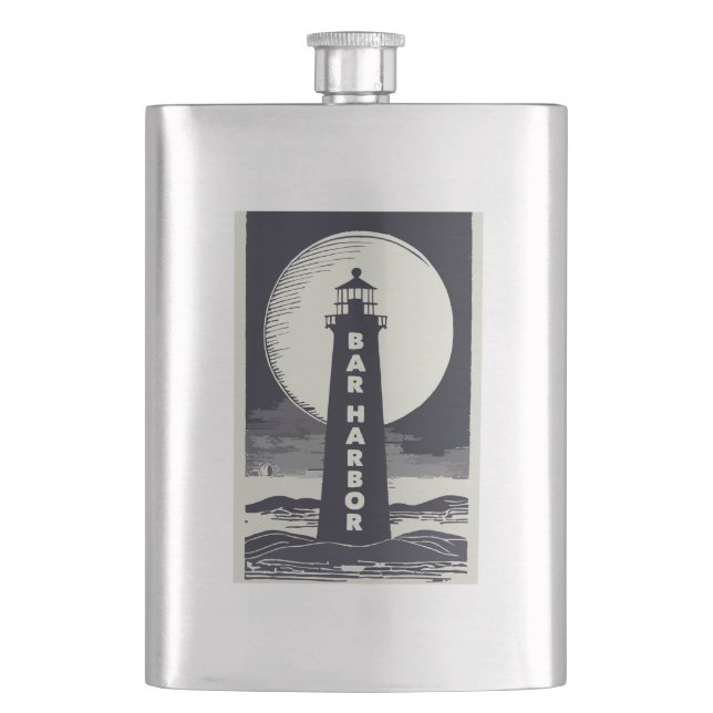 Bar Harbour Maine Lighthouse Moon Hip Flask (Front)