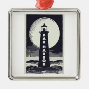 Bar Harbour Maine Lighthouse Moon Metal Tree Decoration