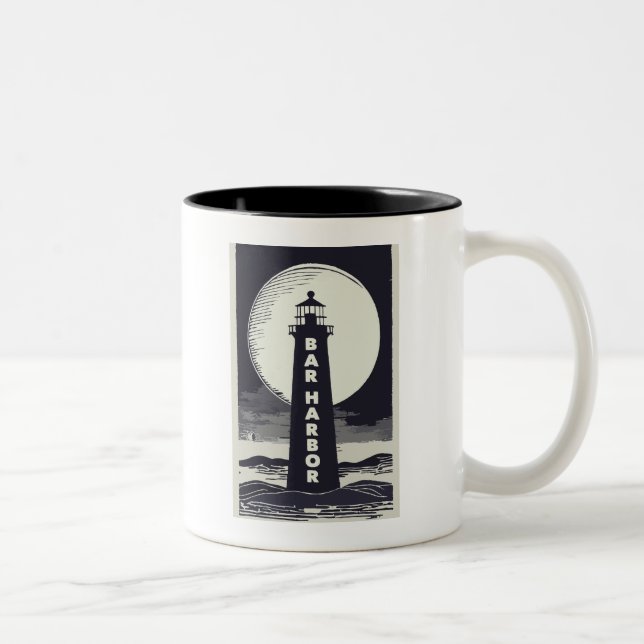 Bar Harbour Maine Lighthouse Moon Two-Tone Coffee Mug (Right)