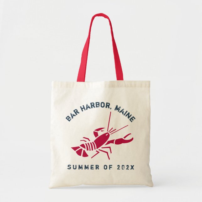 Bar Harbour, Maine Lobster Custom Year Souvenir Tote Bag (Front)