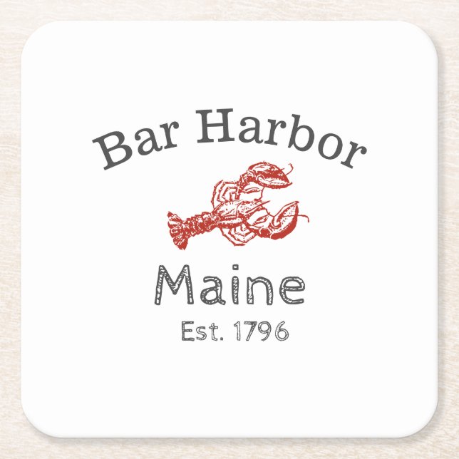 "Bar Harbour" Maine Lobster Square Paper Coaster (Front)