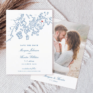 Bar Harbour Maine Map Navy Blue Photo Save The Date