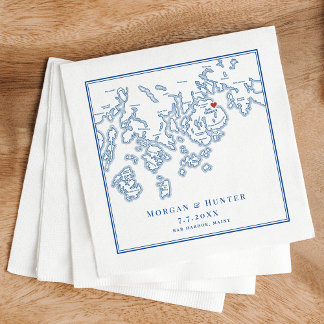 Bar Harbour Maine Map Navy Elegant Wedding Napkin