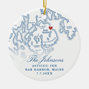 Bar Harbour Maine Map Wedding Photo Christmas Ceramic Tree Decoration