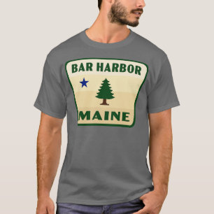 Bar Harbour Maine Retro Pine Tree Badge Tan T-Shirt