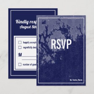 Bar Harbour Maine Vintage Map Wedding RSVP Card