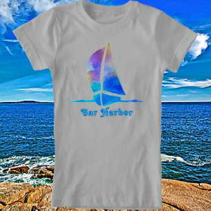 Bar Harbour Maine Watercolor Dream Ocean Sailboat T-Shirt