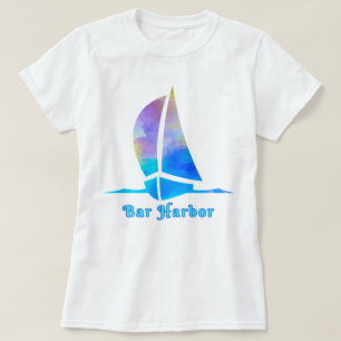 Bar Harbour Maine Watercolor Ocean Sailboat T-Shirt