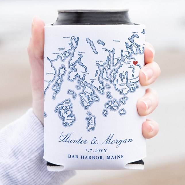 Bar Harbour Maine Wedding Favour Drink Can Cooler (This Bar Harbor Maine Can Coozie is the perfect wedding favor for your coastal Maine event)