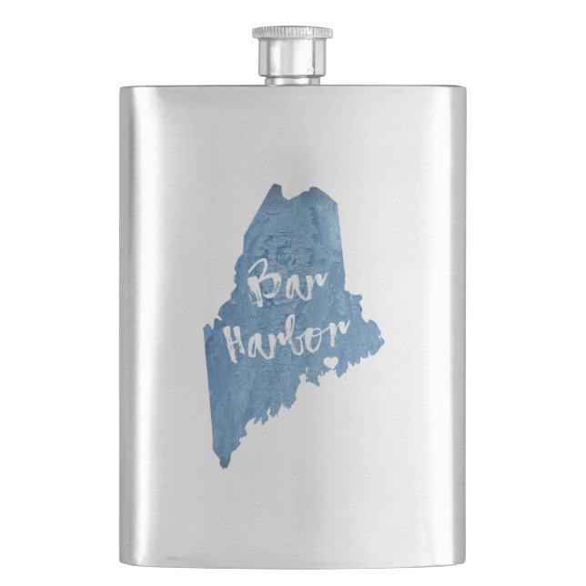 Bar Harbour Maine Wood Grain Hip Flask (Front)