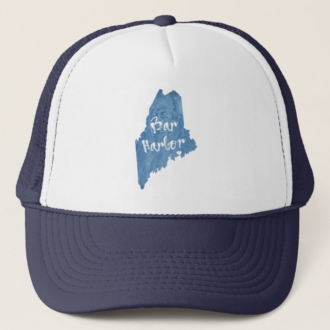 Bar Harbour Maine Wood Grain Trucker Hat (Front)