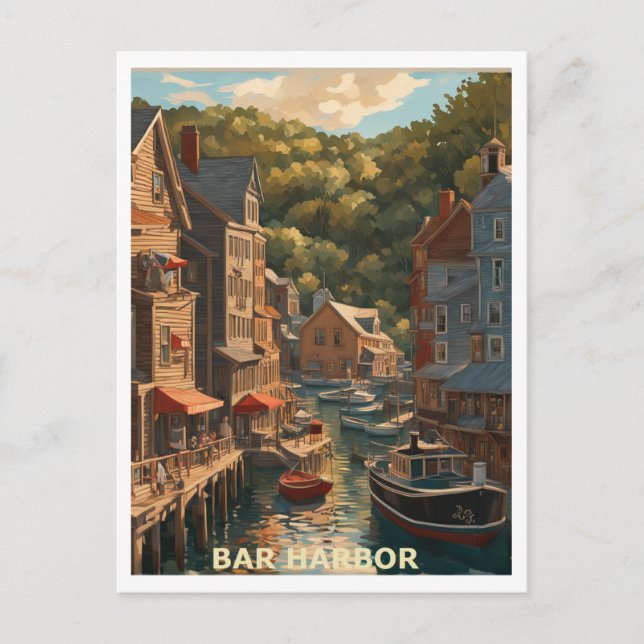 Bar Harbour ME Graphic Art Design Postcard (Front)