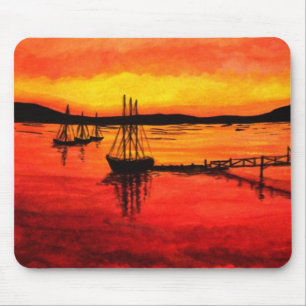 Bar Harbour Sunset Watercolor Mouse Mat