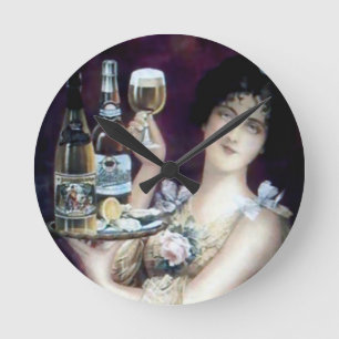 Bar Maid Vintage Poster Round Clock