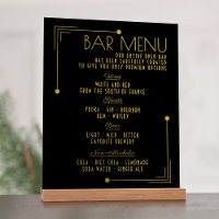 Bar Menu Art Deco 1920s Wedding Drinks
