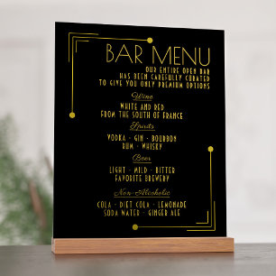 Bar Menu Art Deco 1920s Wedding Drinks Acrylic Sign