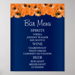 Bar Menu - Beautiful Orange Rose and Navy Blue Poster