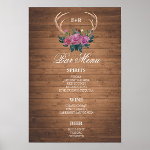 BAR MENU big sign Deer antler wedding bar