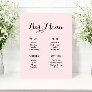Bar Menu Blush Pink Wedding Drinks  Poster