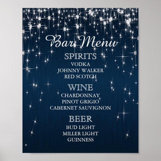 Bar Menu - Charming Star Struck Wedding Poster (Front)
