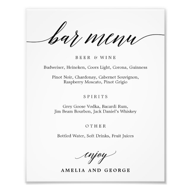 Bar Menu Choose Your Size Photo Print (Front)